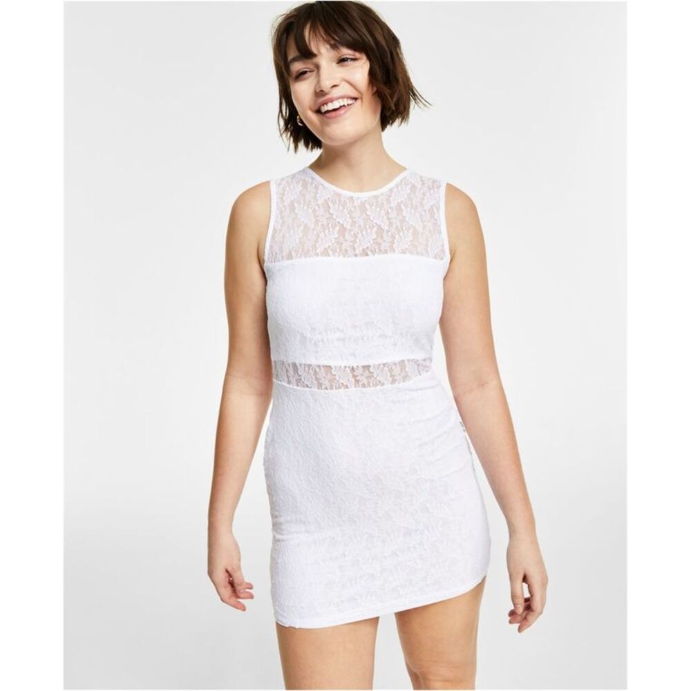 bar III Womens Lace Mini Dress, White, XL, DM